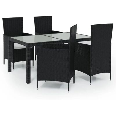 Zestaw Jadalniany na Zewnątrz MAISONCHIC - 5 Elementów z Poduszkami, Czarny Rattan Zestaw Jadalniany na Zewnątrz MAISONCHIC - 5 Elementów z Poduszkami, Czarny Rattan