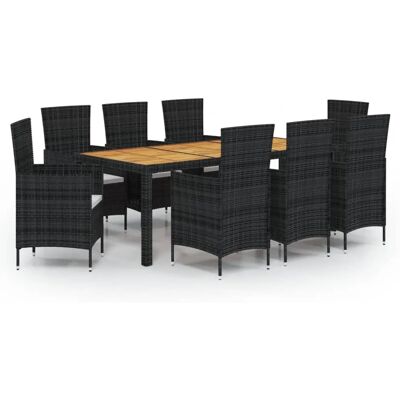 Maisonchic - Gartentisch-Set 9 Stk. & Kissen - Schwarz Maisonchic - Gartentisch-Set 9 Stk. & Kissen - Schwarz