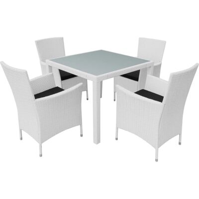 vidaXL Gartenset - Poly Rattan, Stahl, Weiß - Esstisch & Stühle vidaXL Gartenset - Poly Rattan, Stahl, Weiß - Esstisch & Stühle