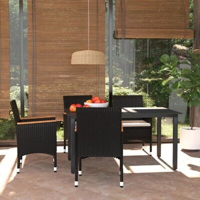 Zestaw do Jadalni w Ogrodzie Maisonchic - Stół i Krzesła 150cm Czarny PE Rattan Zestaw do Jadalni w Ogrodzie Maisonchic - Stół i Krzesła 150cm Czarny PE Rattan