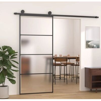vidaXL Schiebetür ESG-Glas und Aluminium mattiert - Schwarz - Innentür vidaXL Schiebetür ESG-Glas und Aluminium mattiert - Schwarz - Innentür