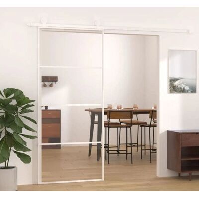 vidaXL Weiße Schiebetür 90x205 cm ESG Glas Aluminium Innen vidaXL Weiße Schiebetür 90x205 cm ESG Glas Aluminium Innen