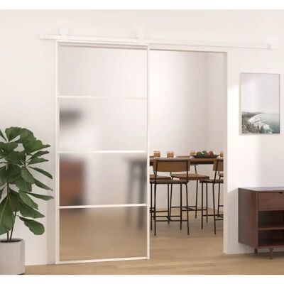vidaXL Weiße ESG-Glas Aluminium Schiebetür - Raumteiler vidaXL Weiße ESG-Glas Aluminium Schiebetür - Raumteiler