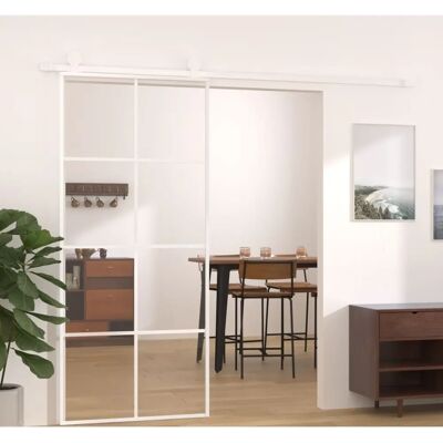 vidaXL Schiebetür ESG Glas Aluminium 90x205 cm Weiß - Innentür vidaXL Schiebetür ESG Glas Aluminium 90x205 cm Weiß - Innentür