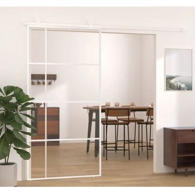 vidaXL Weiße Schiebetür ESG Glas Aluminium - Innentür vidaXL Weiße Schiebetür ESG Glas Aluminium - Innentür