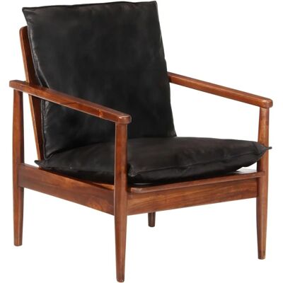 Fauteuil en cuir noir vidaXL - Style vintage - Bois dur tropical Fauteuil en cuir noir vidaXL - Style vintage - Bois dur tropical