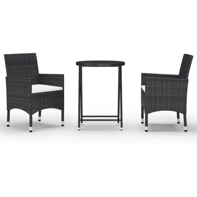 Vidaxl Musta puutarhan bistro sarja 3 kpl Rattan lasipöytä Vidaxl Musta puutarhan bistro sarja 3 kpl Rattan lasipöytä