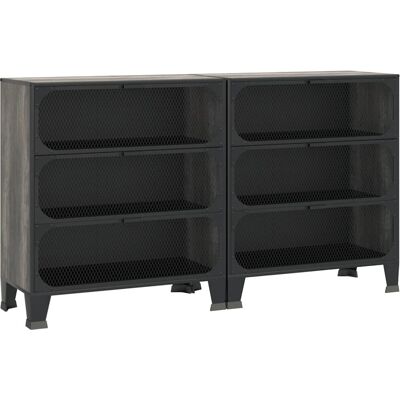 vidaXL Aufbewahrungsschrank Metall MDF - 2 Stück Grau/Rustik Braun vidaXL Aufbewahrungsschrank Metall MDF - 2 Stück Grau/Rustik Braun