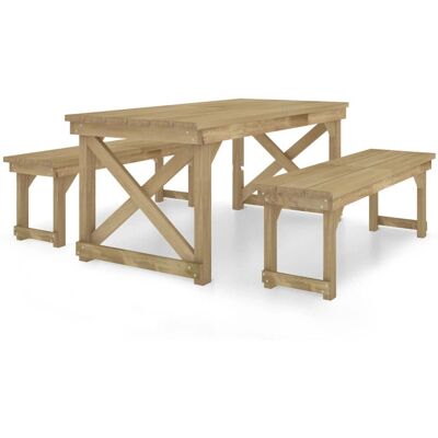 VidaXL Buitentafelset - Rustiek Dennenhout, Stabiele Tafel, Bruin VidaXL Buitentafelset - Rustiek Dennenhout, Stabiele Tafel, Bruin