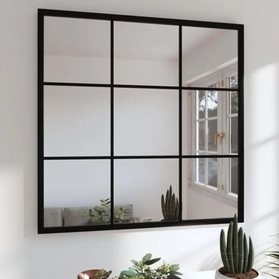 vidaXL Czarny metalowy lustro ścienne 60x60 cm - Do korytarza i makijażu vidaXL Czarny metalowy lustro ścienne 60x60 cm - Do korytarza i makijażu