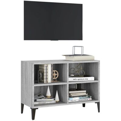 vidaXL Grijze Sonoma TV-meubel - 4 vakken, metalen poten, 69,5x30x50cm vidaXL Grijze Sonoma TV-meubel - 4 vakken, metalen poten, 69,5x30x50cm