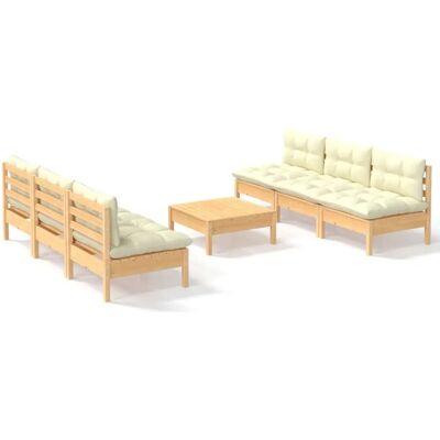 vidaXL 7-Tlg. Garten-Lounge-Set Mit Grauen Kissen Kiefernholz vidaXL 7-Tlg. Garten-Lounge-Set Mit Grauen Kissen Kiefernholz