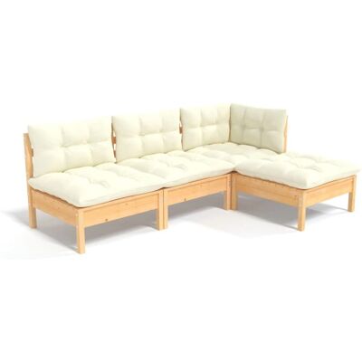 vidaXL Tuinmeubelset - Dennenhout, Kussens Creme - Tuinmeubilair vidaXL Tuinmeubelset - Dennenhout, Kussens Creme - Tuinmeubilair