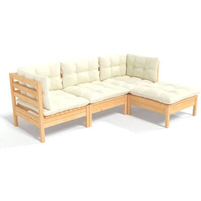 vidaXL 4-tlg. Garten-Lounge-Set mit grauen Kissen - Braun & Creme vidaXL 4-tlg. Garten-Lounge-Set mit grauen Kissen - Braun & Creme