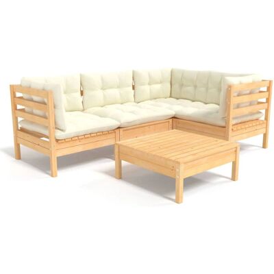 VidaXL Gartenmöbel-Set - 5 Stück Kiefernholz - Creme VidaXL Gartenmöbel-Set - 5 Stück Kiefernholz - Creme