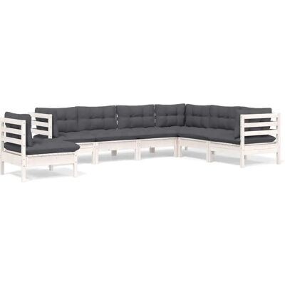 vidaXL Gartenmöbel-Set - Weiß, 7 Kissen, Modular - Gartenmöbel vidaXL Gartenmöbel-Set - Weiß, 7 Kissen, Modular - Gartenmöbel