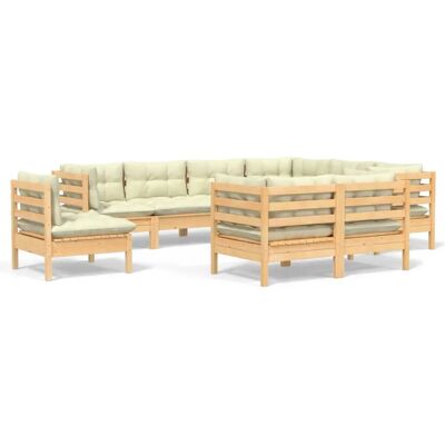 vidaXL 3096767 Gartenmöbel-Set - Massives Kiefernholz, 9-teilig, Bezüge in Creme - Gartenmöbel-Set vidaXL 3096767 Gartenmöbel-Set - Massives Kiefernholz, 9-teilig, Bezüge in Creme - Gartenmöbel-Set