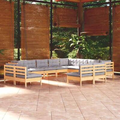 vidaXL Garten-Lounge-Set - Modulares Holz 12-tlg. Outdoor-Möbel vidaXL Garten-Lounge-Set - Modulares Holz 12-tlg. Outdoor-Möbel