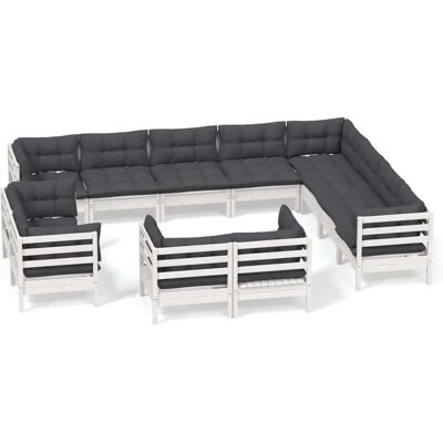 vidaXL 12-Tlg. Garten-Lounge-Set Mit Grauen Kissen vidaXL 12-Tlg. Garten-Lounge-Set Mit Grauen Kissen