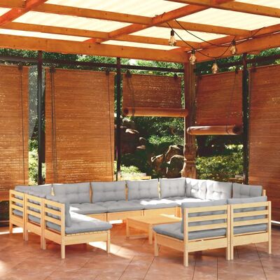 Maisonchic Mobili da Giardino 12 pz, legno di pino grigio Maisonchic Mobili da Giardino 12 pz, legno di pino grigio