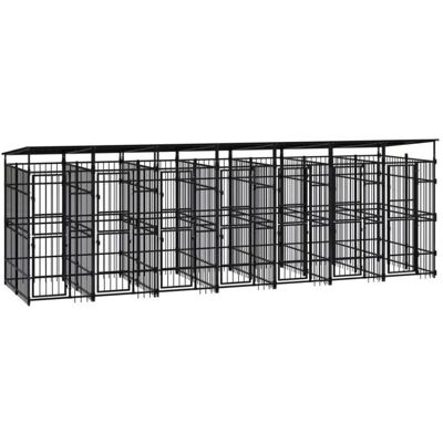 vidaXL Schwarzes Stahl-Hundezwinger mit Dach - 12,9 m² - Hundehütte vidaXL Schwarzes Stahl-Hundezwinger mit Dach - 12,9 m² - Hundehütte