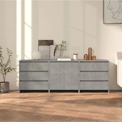 vidaXL 3-teiliges Sideboard Beton-Grau Spanplatte - Sideboard vidaXL 3-teiliges Sideboard Beton-Grau Spanplatte - Sideboard