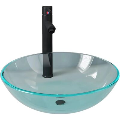 vidaXL Badezimmerwaschbecken mit Hahn und Push-Drain - gehärtetes Glas vidaXL Badezimmerwaschbecken mit Hahn und Push-Drain - gehärtetes Glas