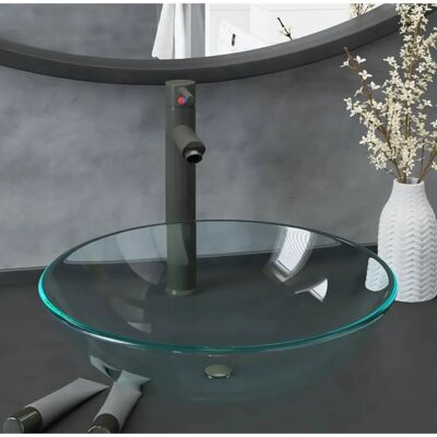 Lavabo de Salle de Bain MAISONCHIC - Verre trempé, zinc, laiton, 42x14cm Lavabo de Salle de Bain MAISONCHIC - Verre trempé, zinc, laiton, 42x14cm