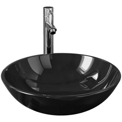 vidaXL Badezimmerwaschbecken aus gehärtetem Glas mit Wasserhahn & Push-Drain - Waschbecken vidaXL Badezimmerwaschbecken aus gehärtetem Glas mit Wasserhahn & Push-Drain - Waschbecken