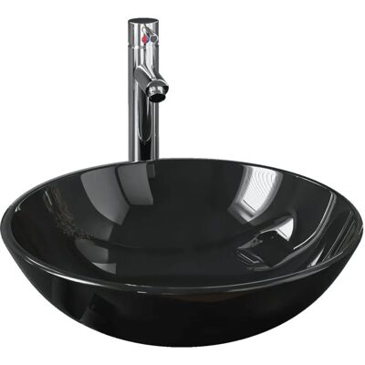 Maisonchic - Runder Badwaschbecken aus gehärtetem Glas mit Wasserhahn & Ablauf - Badezimmer Waschbecken Maisonchic - Runder Badwaschbecken aus gehärtetem Glas mit Wasserhahn & Ablauf - Badezimmer Waschbecken