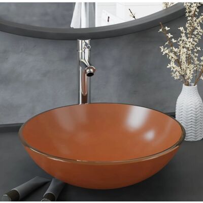 vidaXL Braune Badewannenspüle mit Glas - Waschbecken mit Hahn & Push-Abfluss vidaXL Braune Badewannenspüle mit Glas - Waschbecken mit Hahn & Push-Abfluss