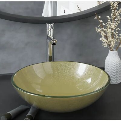 vidaXL Badezimmerwaschbecken mit Armatur und Push-Drain - Gold Temperiertes Glas vidaXL Badezimmerwaschbecken mit Armatur und Push-Drain - Gold Temperiertes Glas