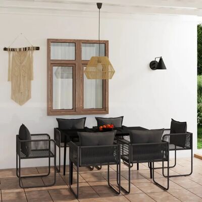 Juego de comedor de jardín MAISONCHIC de acero y cristal - 7 piezas Juego de comedor de jardín MAISONCHIC de acero y cristal - 7 piezas