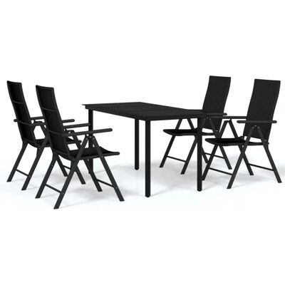 vidaXL Garten-Esstisch-Set mit Glasplatte - 5 Stück Schwarz vidaXL Garten-Esstisch-Set mit Glasplatte - 5 Stück Schwarz