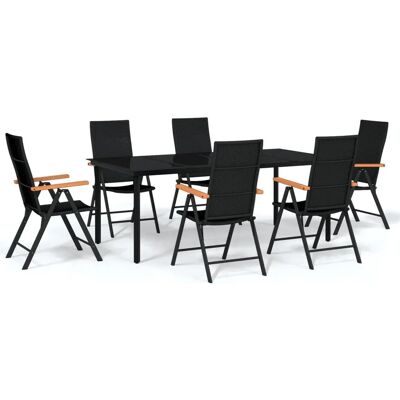 vidaXL 7-teiliges Garten Esstisch-Set - Stahl, Glas, Witterungsbeständig vidaXL 7-teiliges Garten Esstisch-Set - Stahl, Glas, Witterungsbeständig