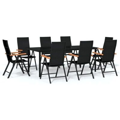 vidaXL Gartentisch-Set - Stahl, Glas, Rattan, 9 Stk. vidaXL Gartentisch-Set - Stahl, Glas, Rattan, 9 Stk.