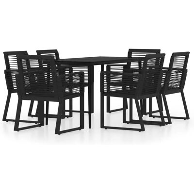 vidaXL Garten Esstisch-Set - 7 Stück Schwarz Stahl & Glas vidaXL Garten Esstisch-Set - 7 Stück Schwarz Stahl & Glas