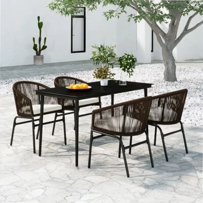 Maisonchic - Gartentisch-Set - Braun - Stahl & Glas - 5 Stück Maisonchic - Gartentisch-Set - Braun - Stahl & Glas - 5 Stück