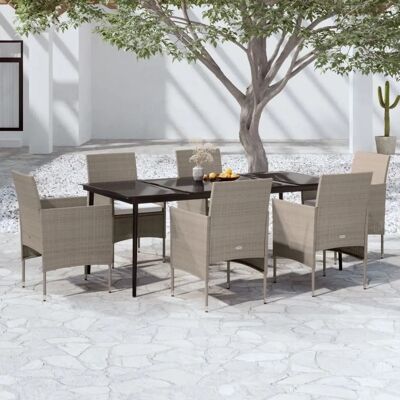 vidaXL Gartentisch-Set - Beige und Schwarz - 7 Teile vidaXL Gartentisch-Set - Beige und Schwarz - 7 Teile