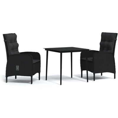 vidaXL Gartentisch-Set - Stahl, Rattan, Glas - Schwarz vidaXL Gartentisch-Set - Stahl, Rattan, Glas - Schwarz