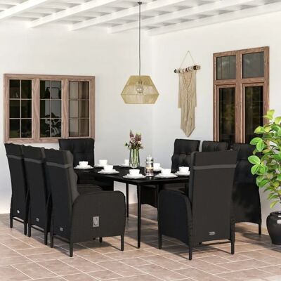 Vida XL - Gartentisch- und Stuhlset mit Kissen - Schwarz Vida XL - Gartentisch- und Stuhlset mit Kissen - Schwarz