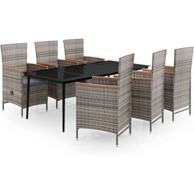 MAISONCHIC Gartentisch-Set - 7 Teile, Grau, Kissen, Stahl MAISONCHIC Gartentisch-Set - 7 Teile, Grau, Kissen, Stahl