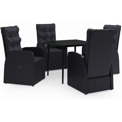 vidaXL Gartentisch-Set - Schwarz - Stahl, Rattan, Glas vidaXL Gartentisch-Set - Schwarz - Stahl, Rattan, Glas