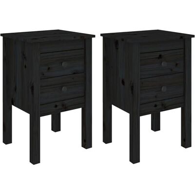 Mesita de noche negra vidaXL - Madera de pino maciza, elegante, 2 cajones Mesita de noche negra vidaXL - Madera de pino maciza, elegante, 2 cajones