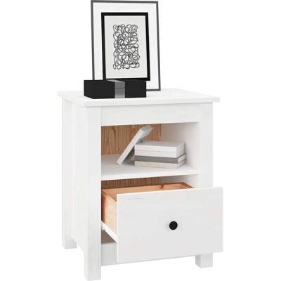 vidaXL Mesita de noche blanca en madera de pino macizo - Mesita de noche vidaXL Mesita de noche blanca en madera de pino macizo - Mesita de noche