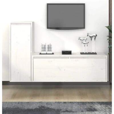 vidaXL Gabinetes de TV de Pino Macizo Blanco - Set de 2 vidaXL Gabinetes de TV de Pino Macizo Blanco - Set de 2