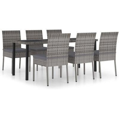 vidaXL Ulkotarjot 7-osainen ruokailusetti pehmeillä tyynyillä Poly Rattan Harmaa vidaXL Ulkotarjot 7-osainen ruokailusetti pehmeillä tyynyillä Poly Rattan Harmaa