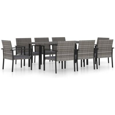 vidaXL Ulkotarjoilusetti 9 osaa Poly Rattan Harmaa - Pöytä ja Tuolit vidaXL Ulkotarjoilusetti 9 osaa Poly Rattan Harmaa - Pöytä ja Tuolit