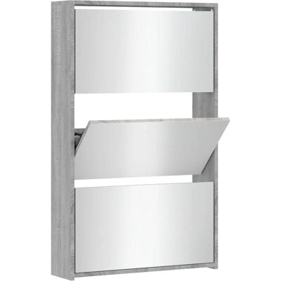 Armoire à chaussures vidaXL gris Sonoma - 3 niveaux avec miroir - Publicité Armoire à chaussures vidaXL gris Sonoma - 3 niveaux avec miroir - Publicité