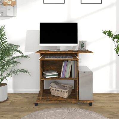 vidaXL Computertisch Rauch Eiche - Platzsparender Schreibtisch, Holzwerkstoff vidaXL Computertisch Rauch Eiche - Platzsparender Schreibtisch, Holzwerkstoff